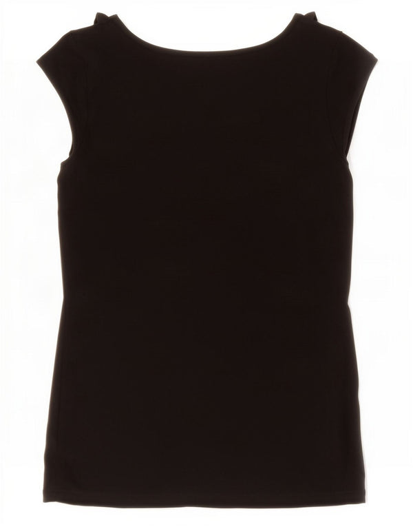 Blusa feminina Oasis com babados na frente Reino Unido 10 pequena viscose preta