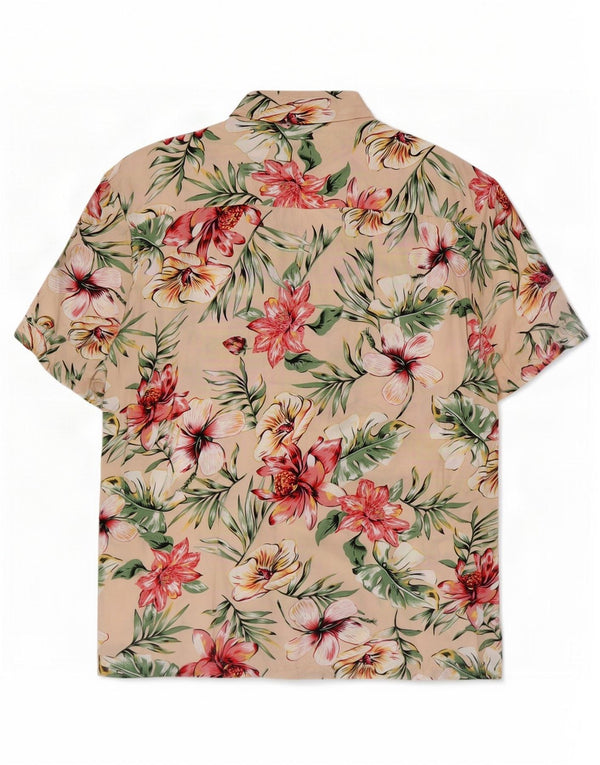 Camisa masculina vintage de manga curta grande bege floral havaiano