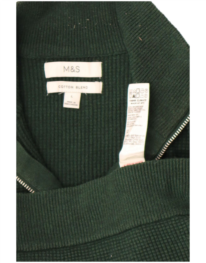 Suéter masculino Marks & Spencer com zíper e gola em poliéster verde grande