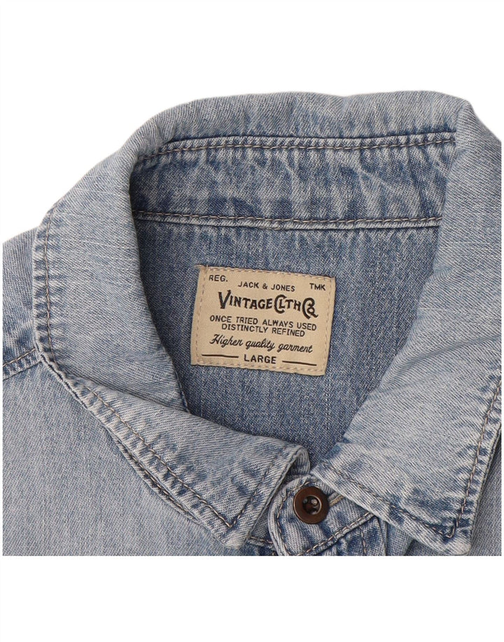 Camisa jeans masculina JACK & JONES grande algodão azul