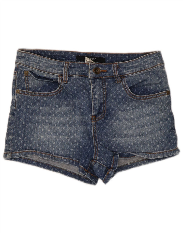 Shorts jeans feminino Billabong W28 algodão manchado azul médio