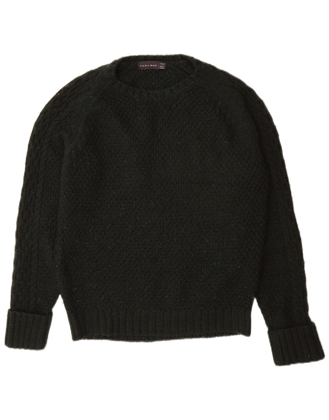 Zara Suéter masculino com gola redonda e acrílico preto médio