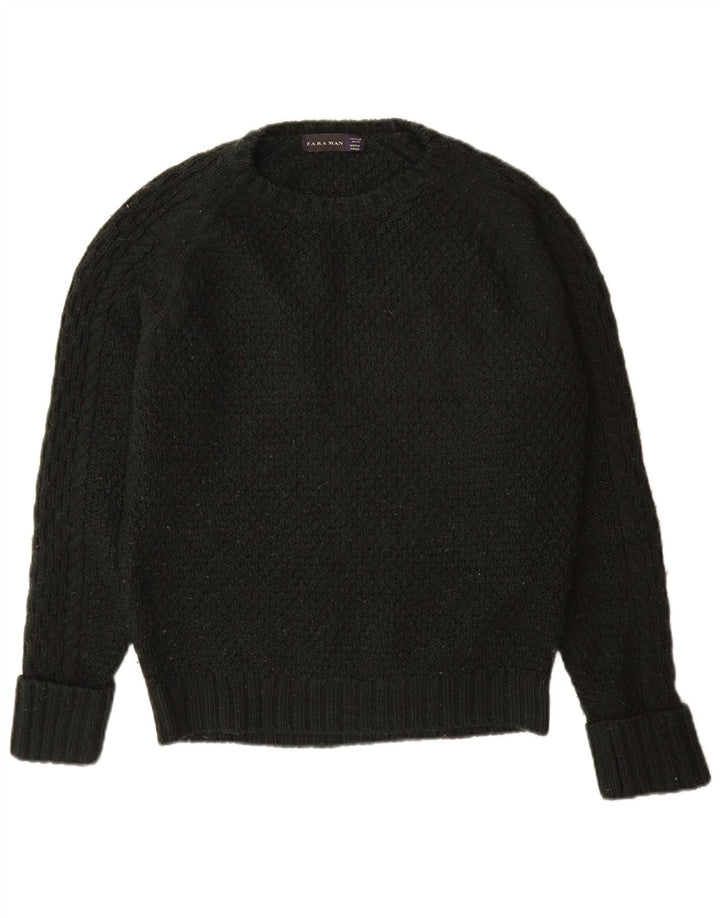 Zara Suéter masculino com gola redonda e acrílico preto médio