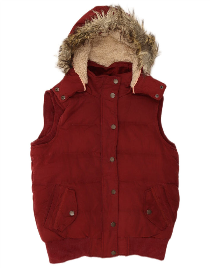 Colete feminino acolchoado com capuz grande FAT FACE UK 10 pequeno poliéster marrom