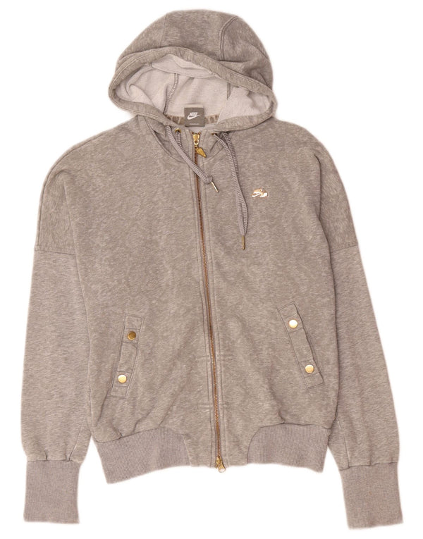 Suéter Nike feminino com capuz e zíper UK 10/12 algodão cinza médio