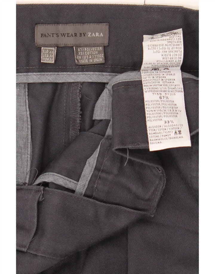Zara Mens Straight Chino Calças EU 44 Grande W34 L28 Poliéster Cinza
