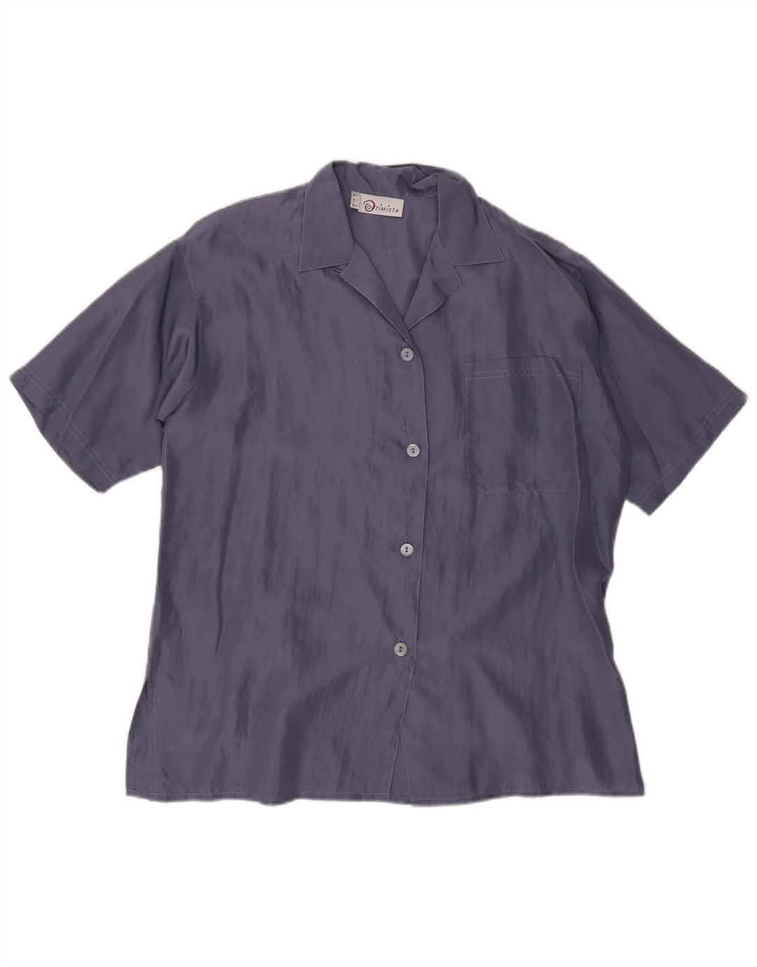 Blusa feminina vintage manga curta IT 42 seda azul marinho médio