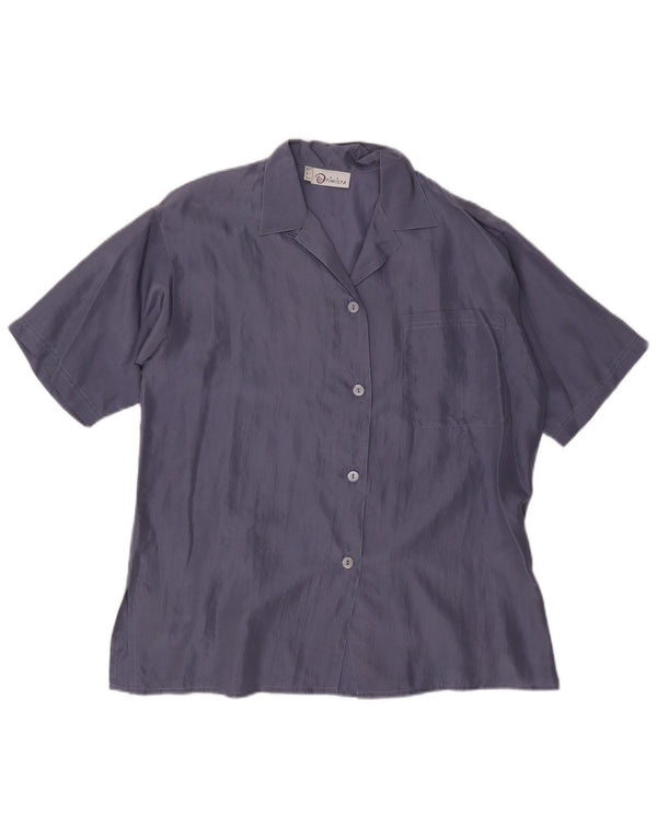 Blusa feminina vintage manga curta IT 42 seda azul marinho médio