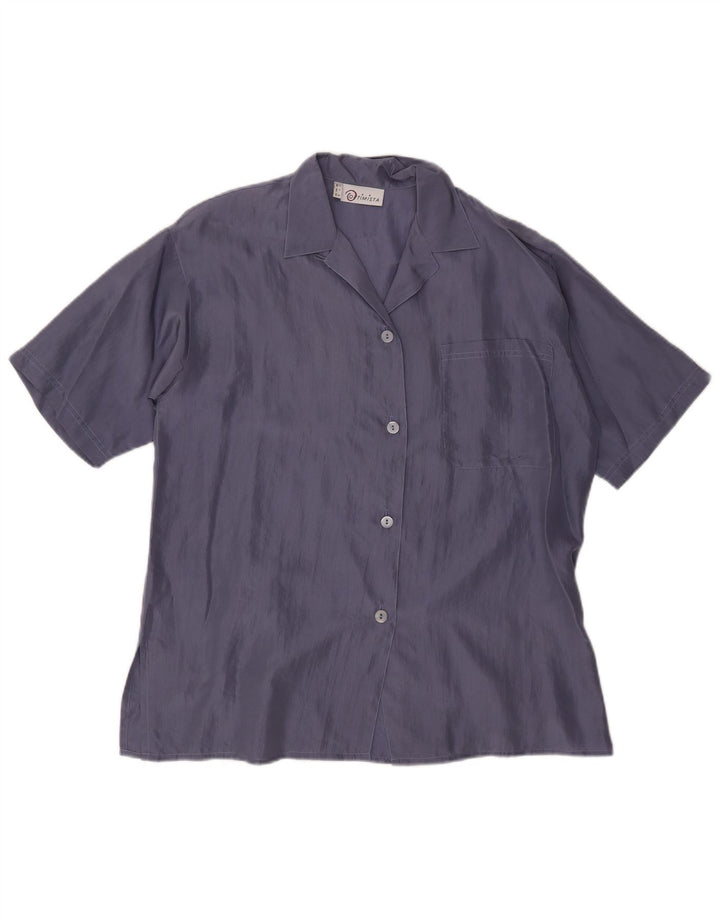 Blusa feminina vintage manga curta IT 42 seda azul marinho médio