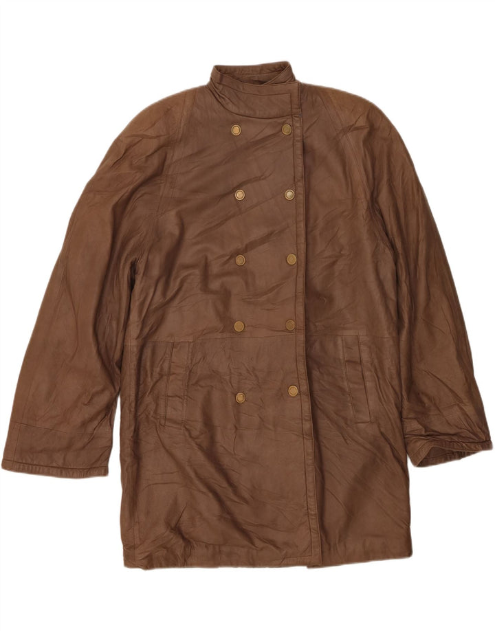 Casaco feminino de couro superdimensionado VINTAGE IT 42 couro marrom médio