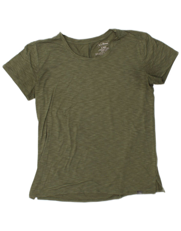 Camiseta feminina L.L.BEAN UK 10 pequena poliéster manchado cáqui