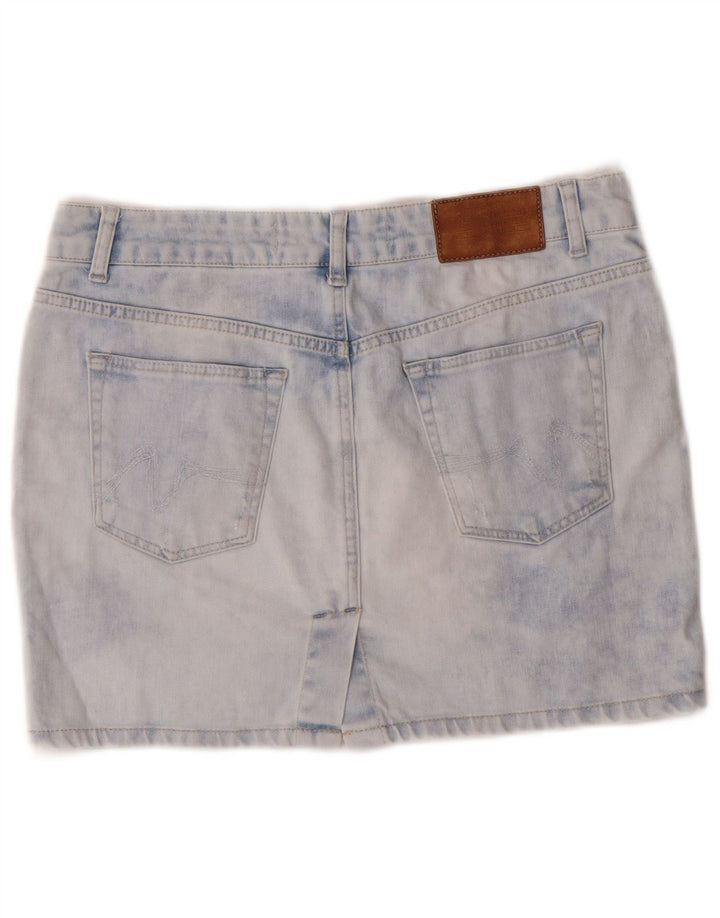 Saia jeans feminina Zara Acid Wash EU 40 Médio W30 Azul Algodão Clássico