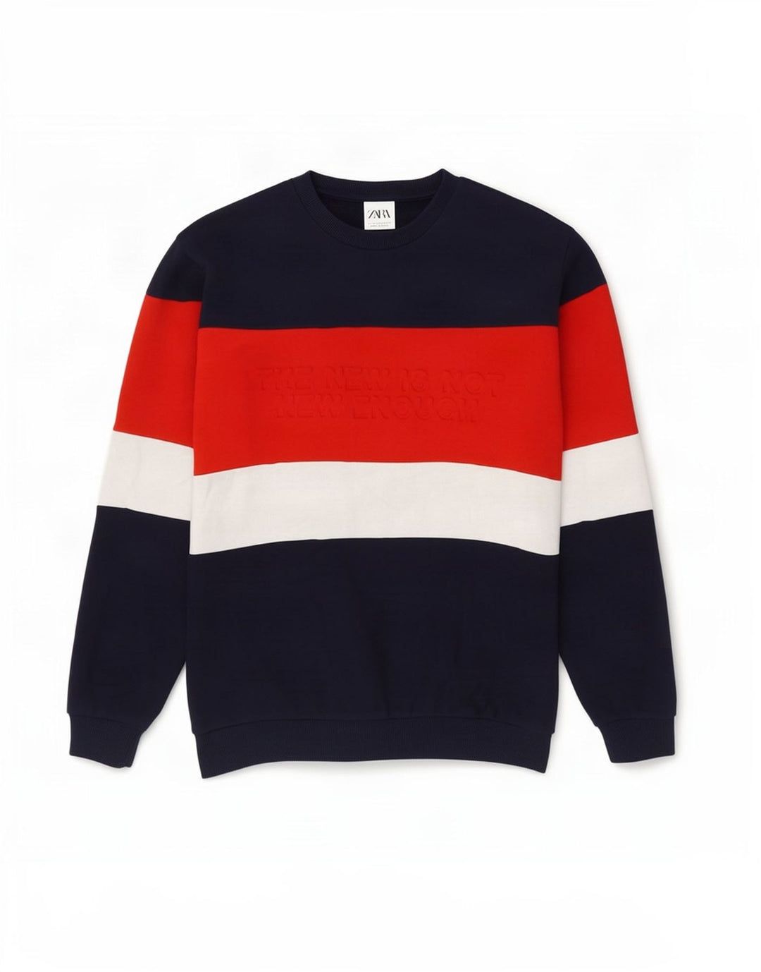 Zara moletom gráfico masculino jumper médio azul marinho algodão colorblock