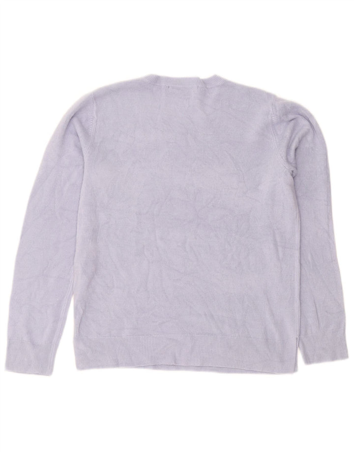 Suéter feminino Marks & Spencer com gola redonda Reino Unido 12 acrílico azul médio