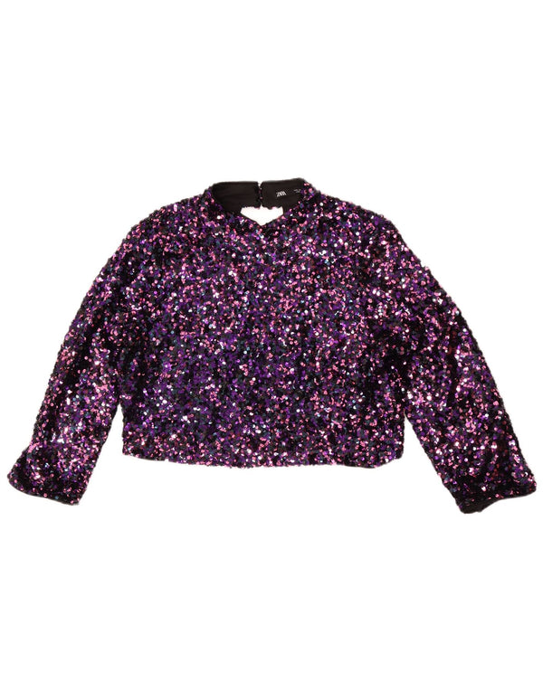 Blusa feminina Zara manga 3/4 top UK 14 grande roxo manchado