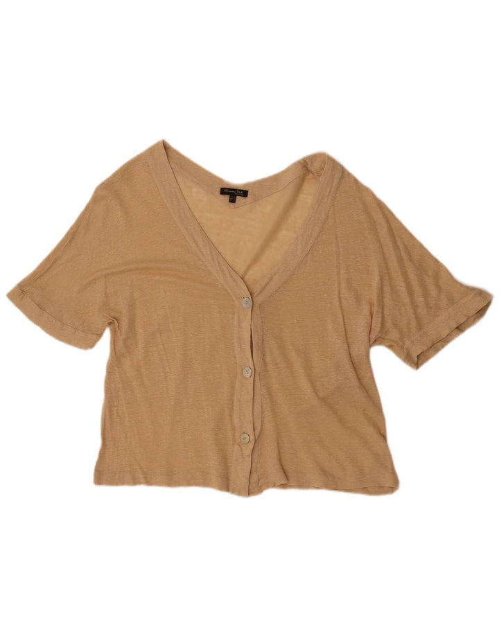 Top cardigã feminino de manga curta Massimo Dutti Reino Unido 14 médio bege