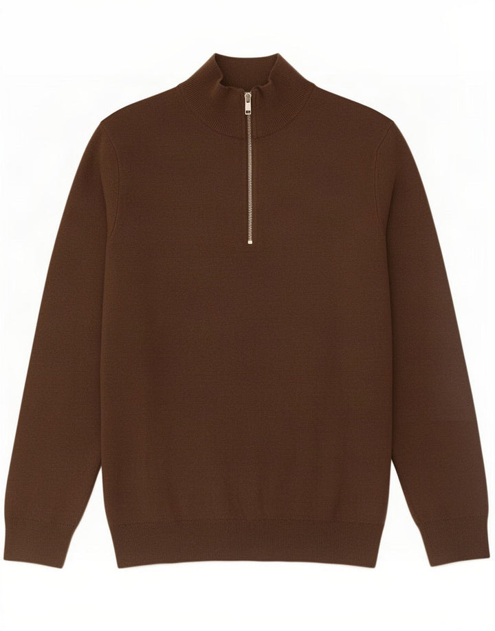 Suéter masculino Zara com zíper e gola alta de algodão marrom médio