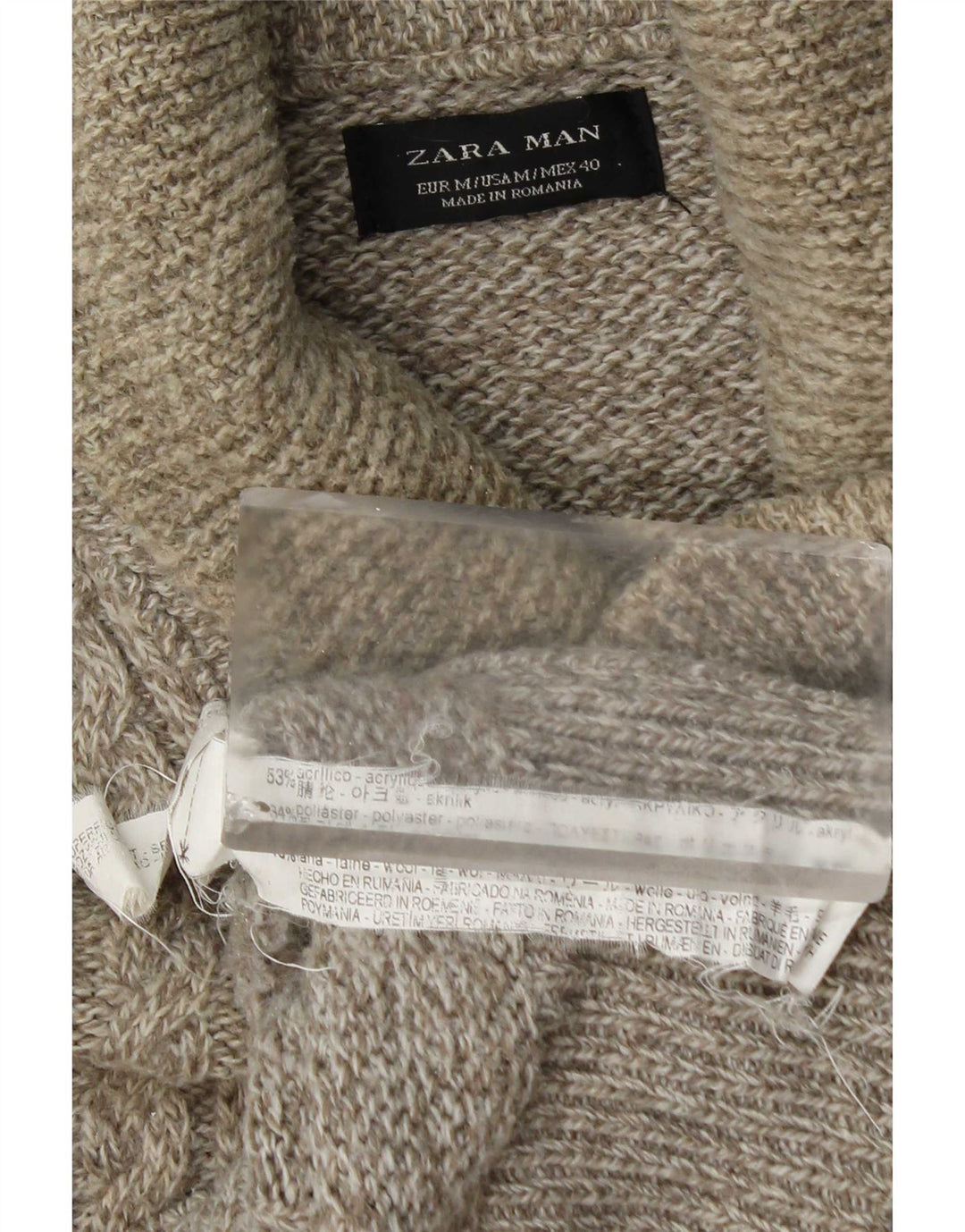 Zara Suéter masculino com gola xale e acrílico salpicado bege médio