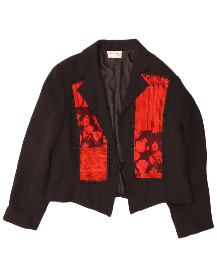 Jaqueta Blazer Feminina Dorette Crop 1 Botão IT 42 Médio Preto Floral