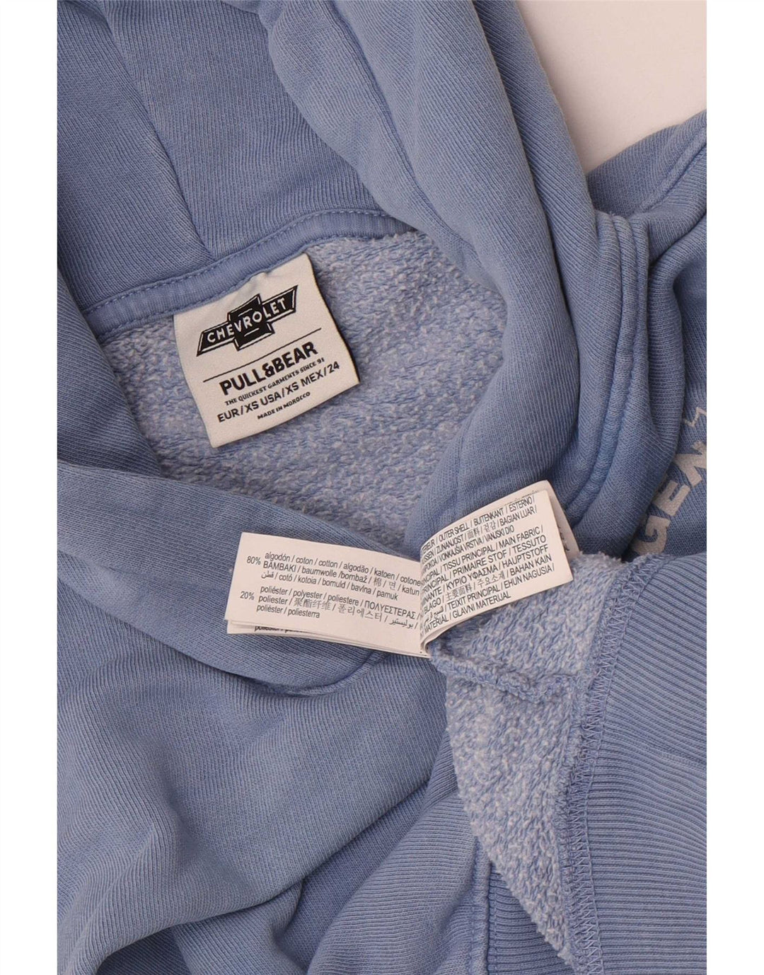 Pulôver feminino pull & Bear com capuz grande gráfico Reino Unido 6 XS algodão azul