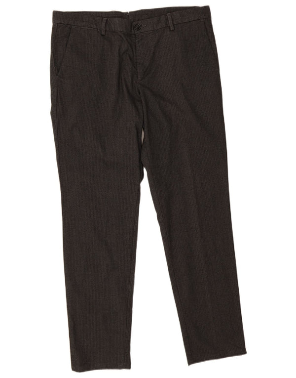 Trussardi Mens Slim Chino Calças IT 52 XL W36 L31 Cinza Espinha de Algodão