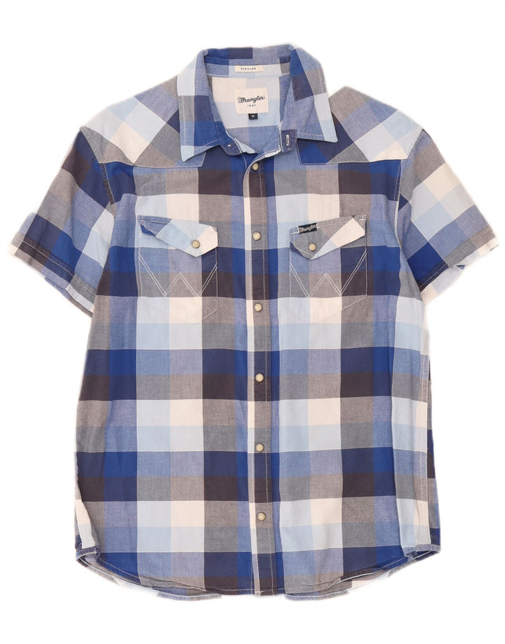 Wrangler Camisa masculina de manga curta regular fit médio azul xadrez algodão