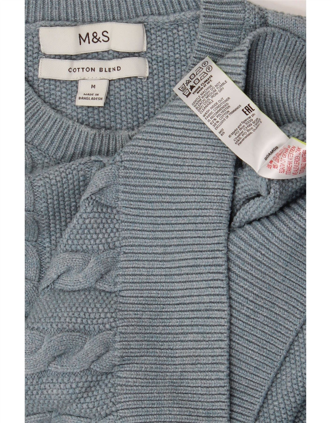 Suéter masculino Marks & Spencer com gola redonda, poliéster azul médio