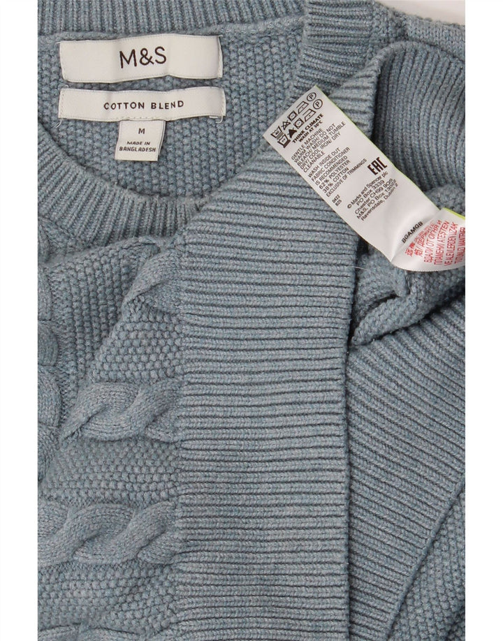 Suéter masculino Marks & Spencer com gola redonda, poliéster azul médio
