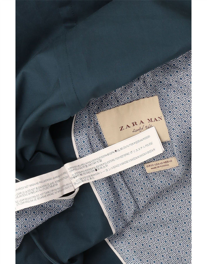 Jaqueta blazer masculina Zara com 2 botões EU 50 poliéster azul médio