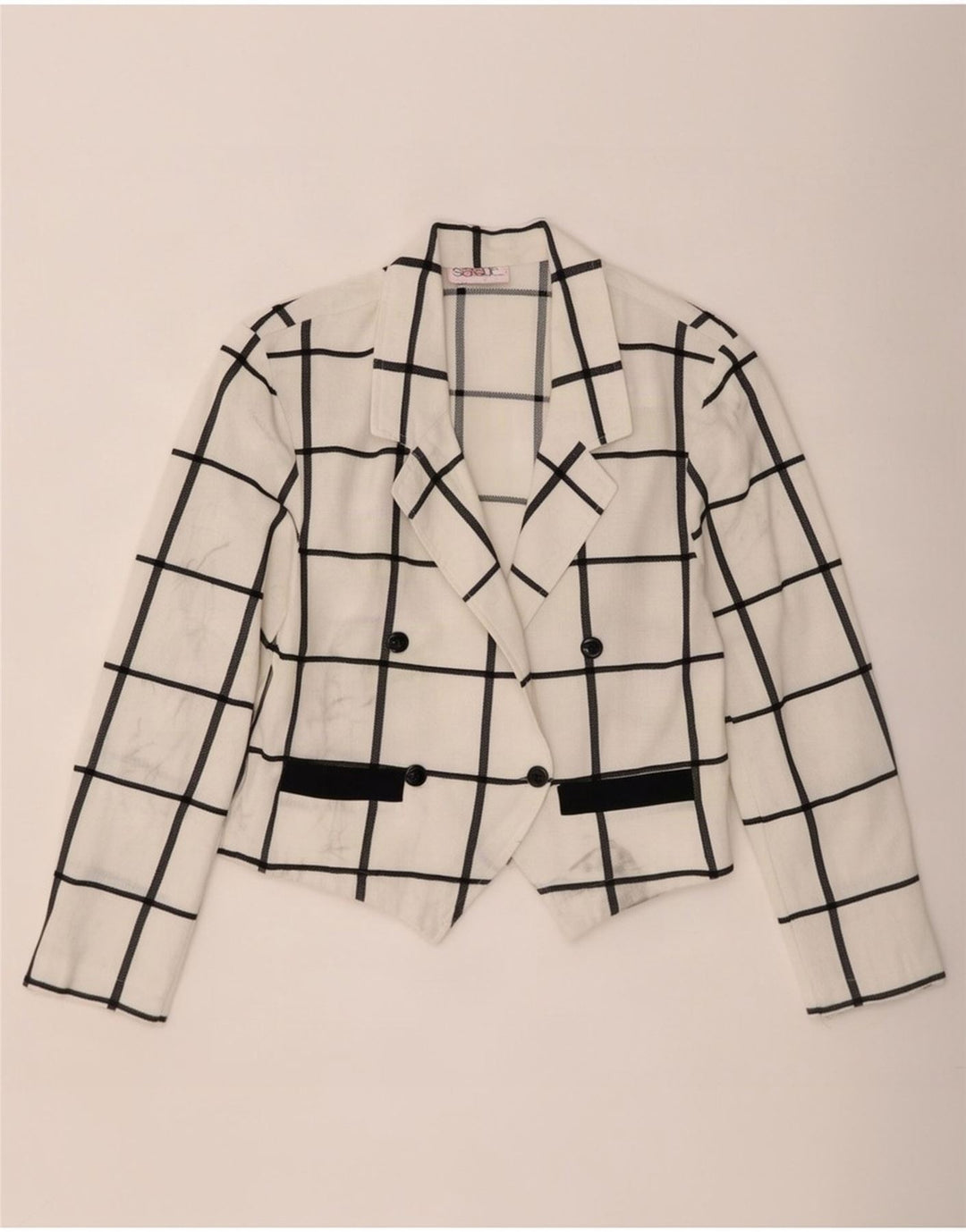 Jaqueta blazer feminina vintage com botões duplos EU 40 médio xadrez branco