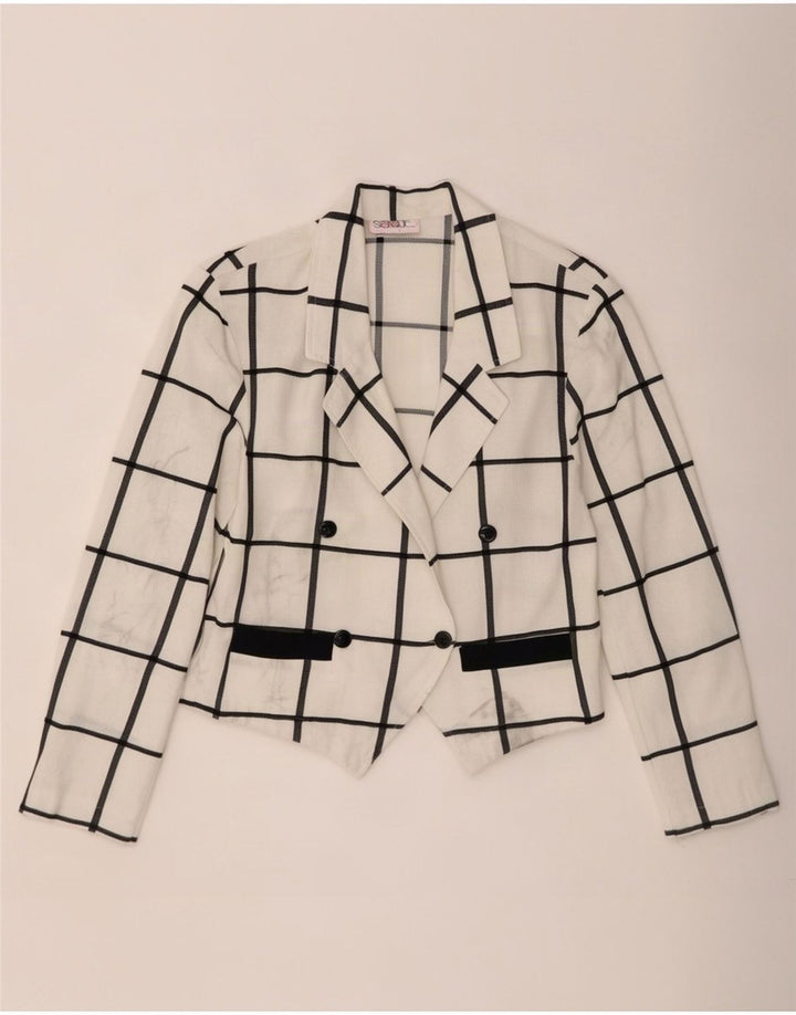 Jaqueta blazer feminina vintage com botões duplos EU 40 médio xadrez branco