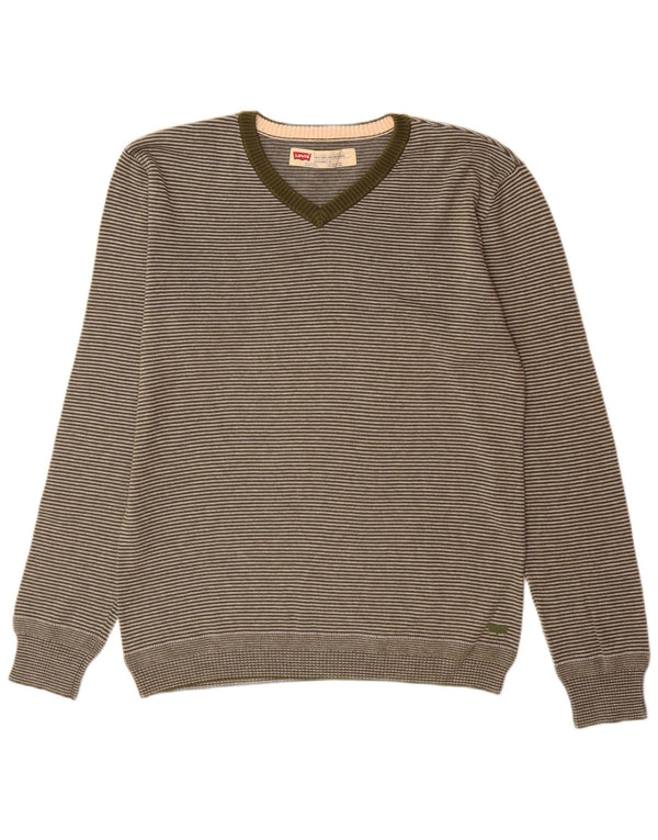 Suéter masculino Levi's Slim Fit com decote em V risca de giz verde médio