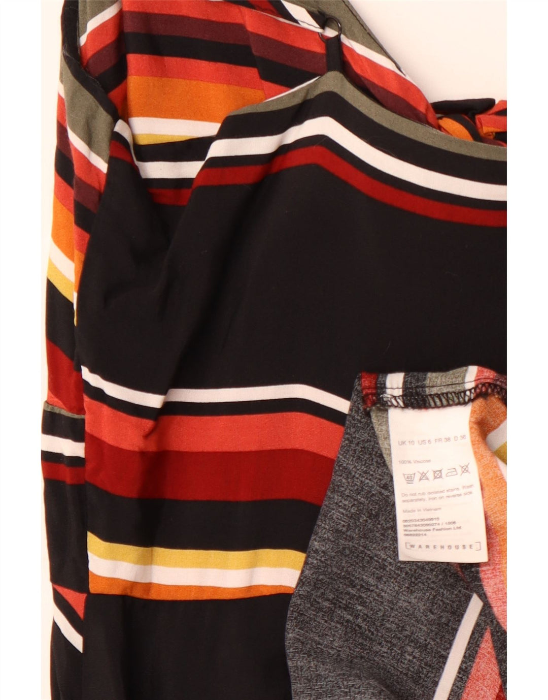 WAREHOUSE Vestido feminino com amarração frontal Reino Unido 10 viscose listrada preta pequena