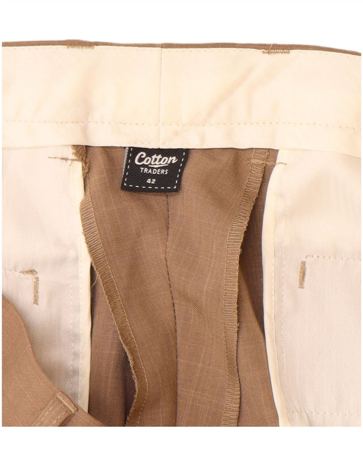 Calça masculina de terno reto COTTON TRADERS W42 L31 poliéster bege
