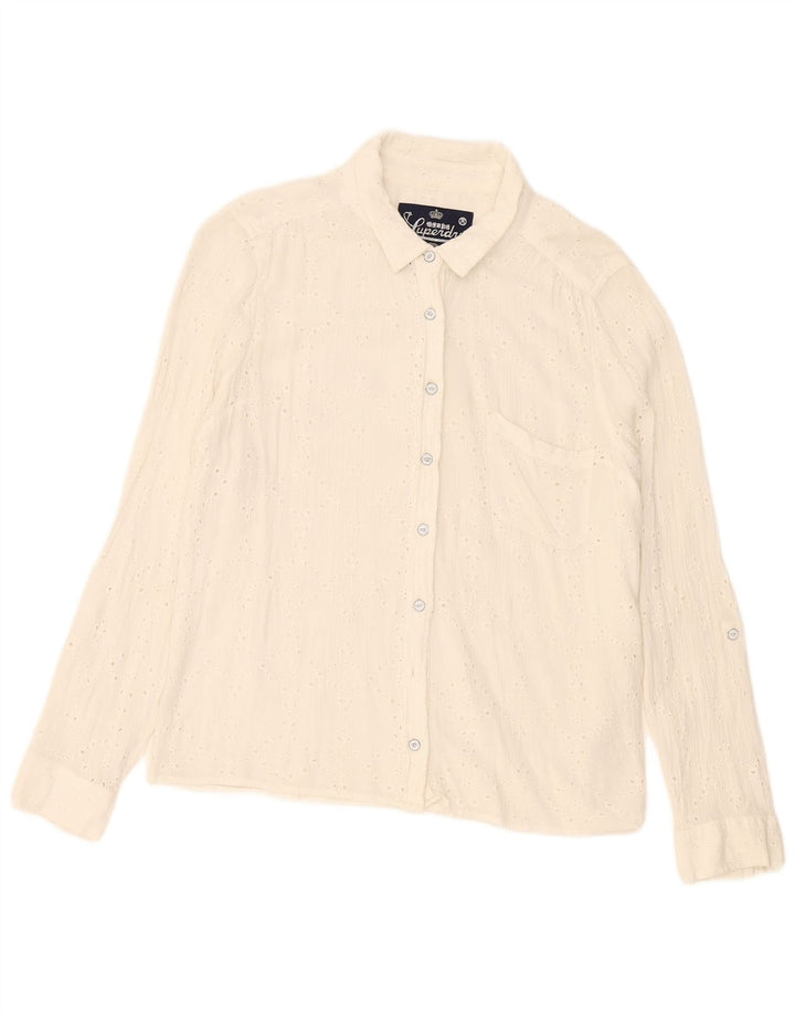 Camisa feminina Superdry UK 18 XL algodão branco