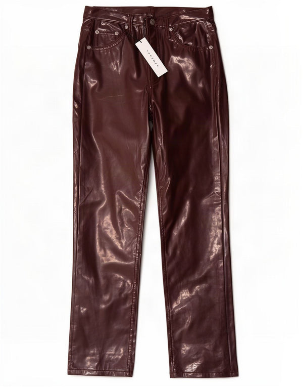 Calças retas femininas Topshop Reino Unido 8 pequenas W26 L26 poliuretano roxo