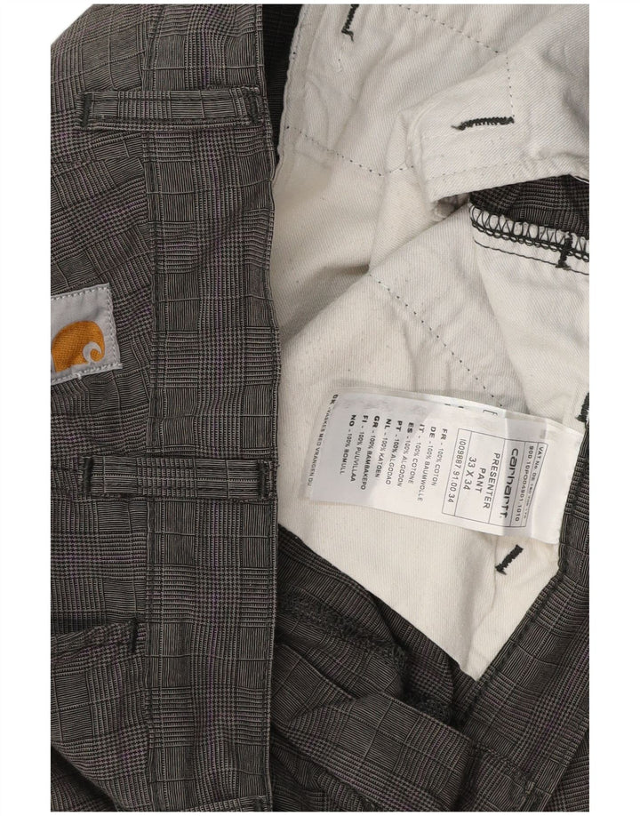 Calça Chino masculina reta Carhartt W33 L27 algodão xadrez cinza
