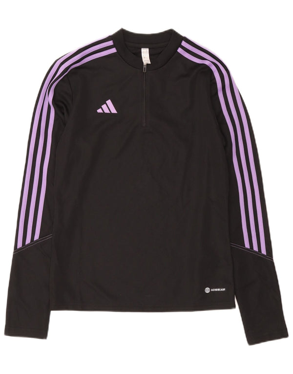 Adidas Mulher Aeroready Zip Neck Pulôver Treino Top Reino Unido 8/10 Pequeno Preto