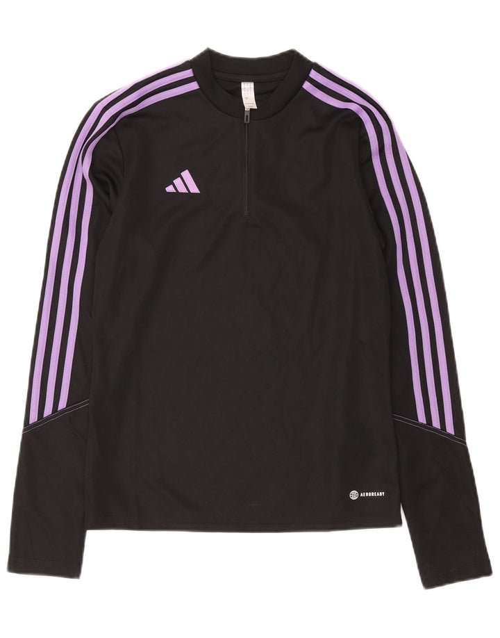 Adidas Mulher Aeroready Zip Neck Pulôver Treino Top Reino Unido 8/10 Pequeno Preto