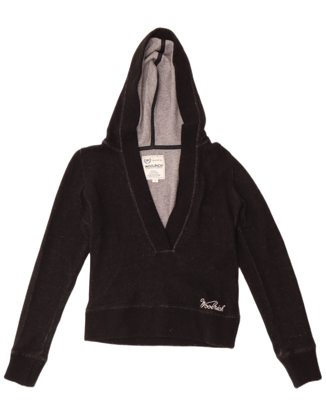 Suéter feminino com capuz Woolrich Reino Unido 10 lã preta pequena