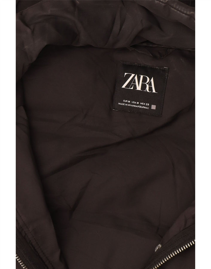 Colete acolchoado com capuz feminino Zara UK 14 médio preto
