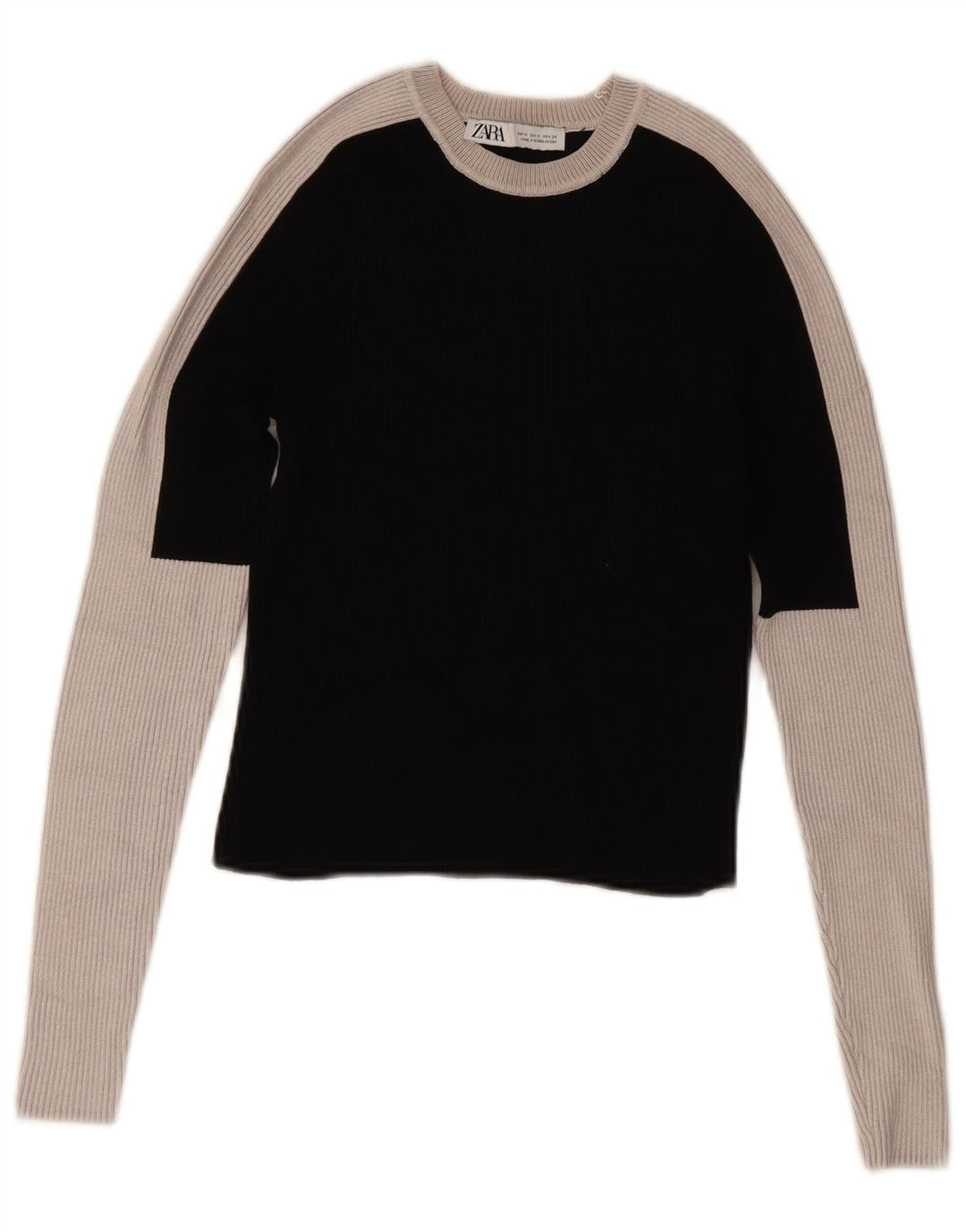 Blusa feminina Zara manga comprida crop top Reino Unido 12 bloco colorido preto médio