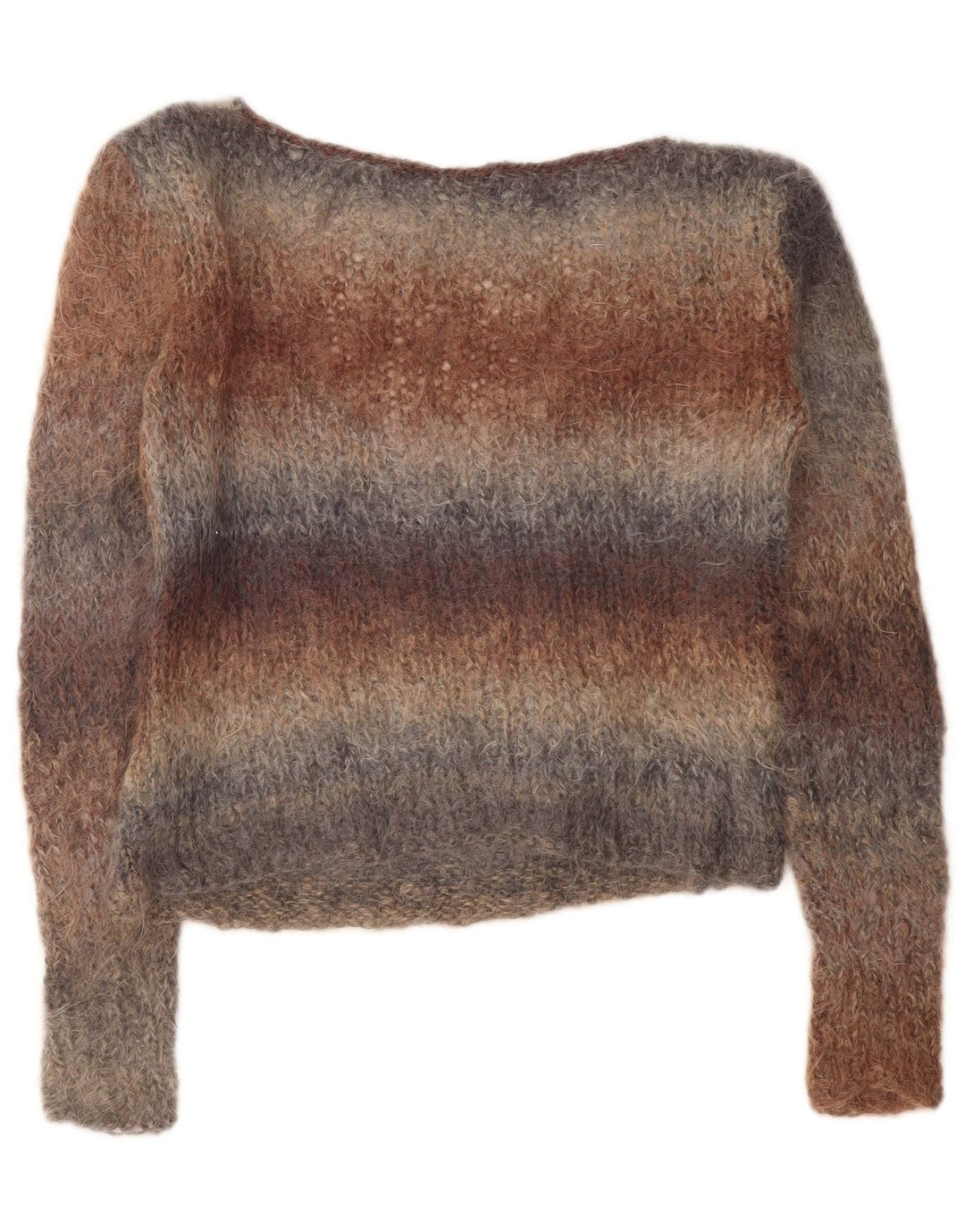 Suéter feminino vintage com decote em V UK 14 médio listrado multicolorido