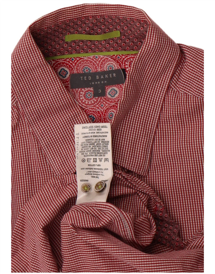 Camisa masculina Ted Baker tamanho 3 médio vermelho algodão guingão