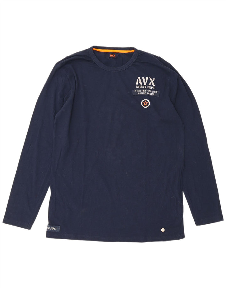 Top gráfico masculino Avirex manga comprida XL azul marinho algodão