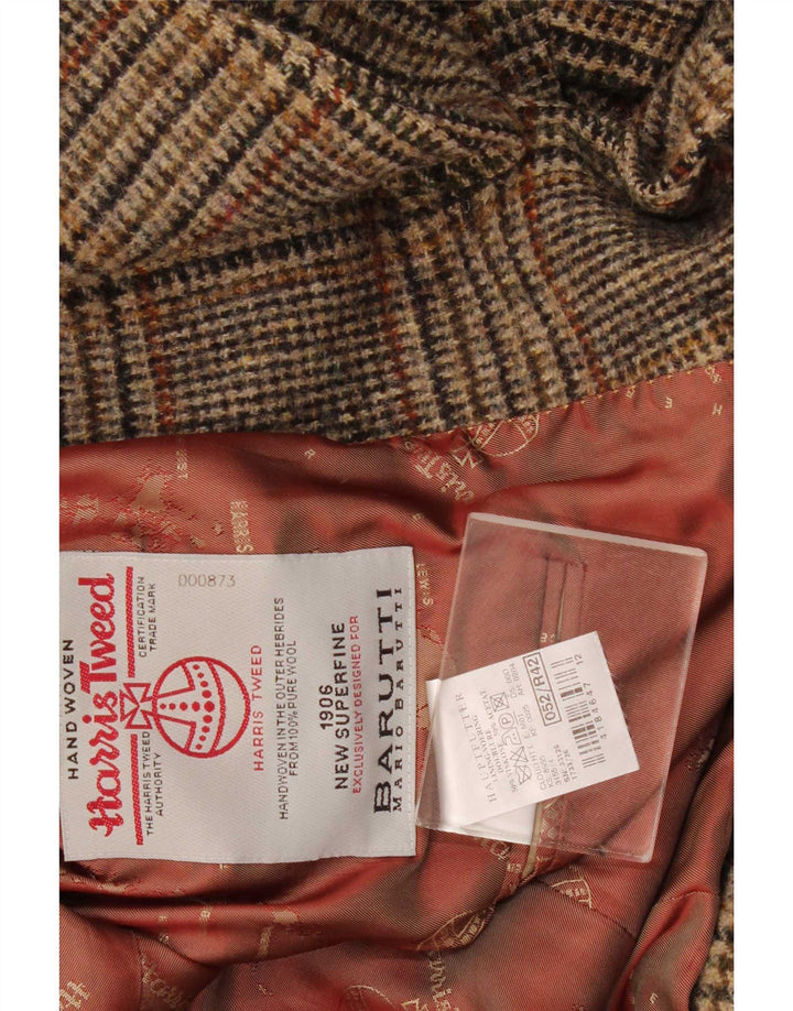 Jaqueta blazer masculina de 2 botões Harris Tweed IT 52 XL marrom xadrez lã