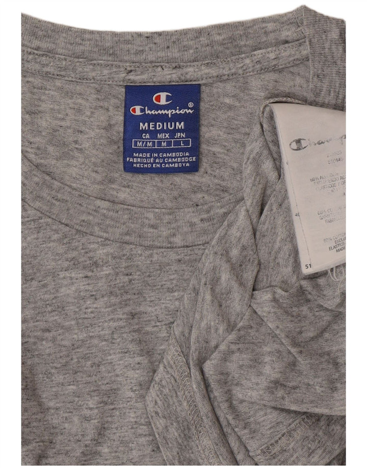 CAMPEÃO Camiseta masculina gráfica Top algodão manchado cinza médio