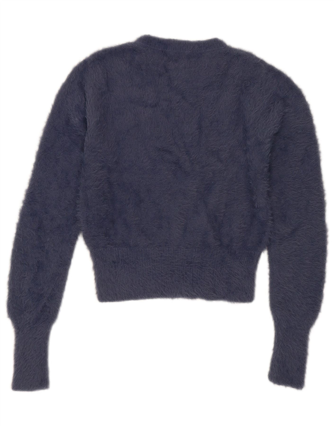 Zara Suéter feminino cropped com gola redonda Reino Unido 12 médio azul marinho nylon