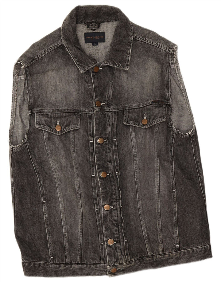 Gant Mens Denim Gilet UK 40 Grande Algodão Cinza