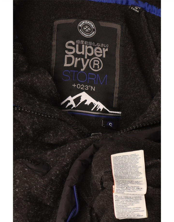 Suéter masculino Superdry com capuz e zíper pequeno poliéster manchado cinza